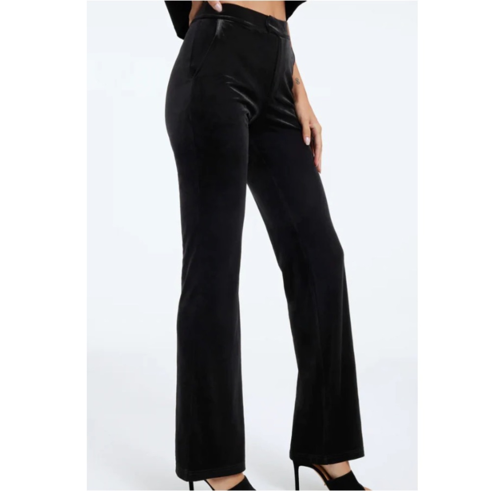 Good American Velvet Black Wide Leg Trouser Pants